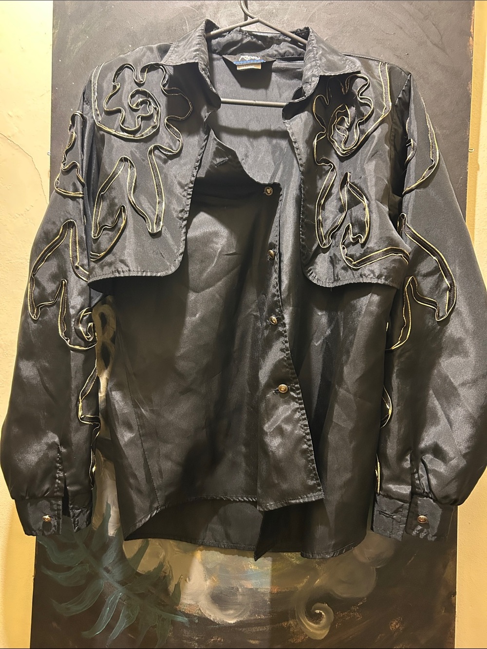 Roper Black button down with Gold and silver Trim Embroidery show shirt
